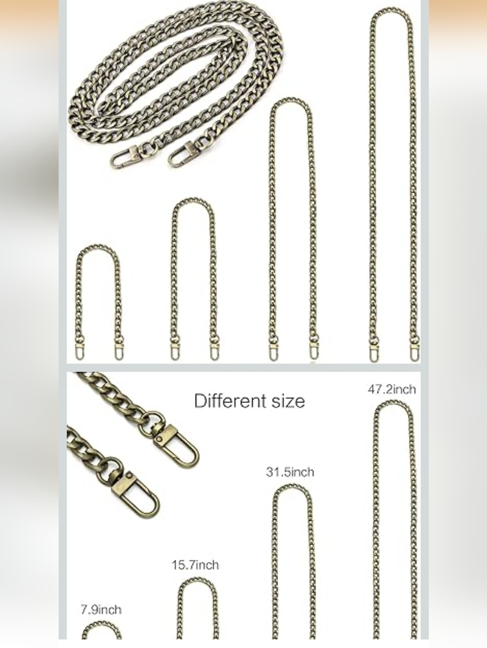 Bronze Replacement Purse Chain Strap/ Purse Necklace NEW, 4 Opt., Price For 1